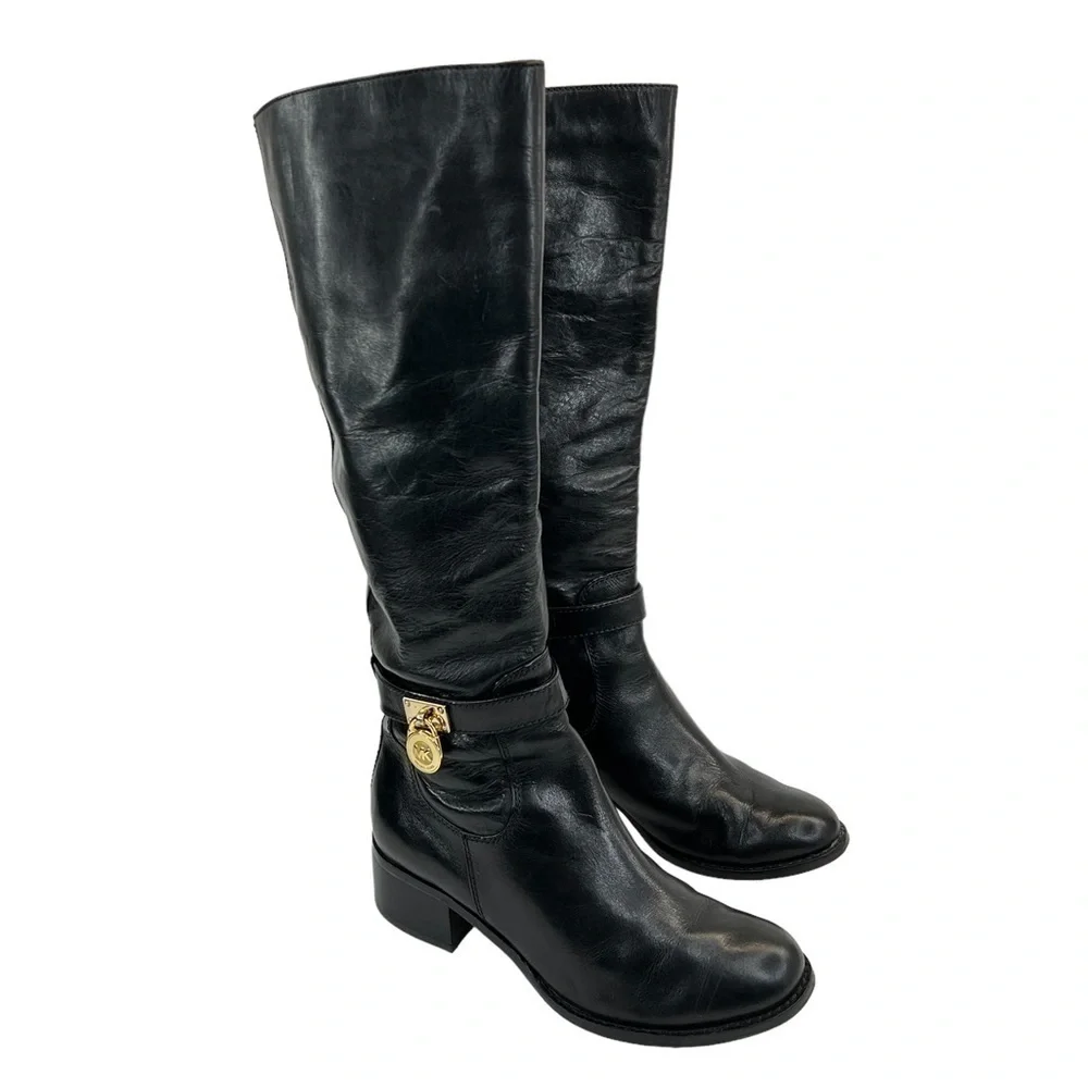 MICHAEL Michael Kors Women’s Black Leather Riding Boots - Picture 1 of 16